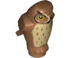 Animal, Air Owl, Angular Features with Black Beak and Forehead Spots, Yellow Eyes and Tan Chest Feathers Pattern