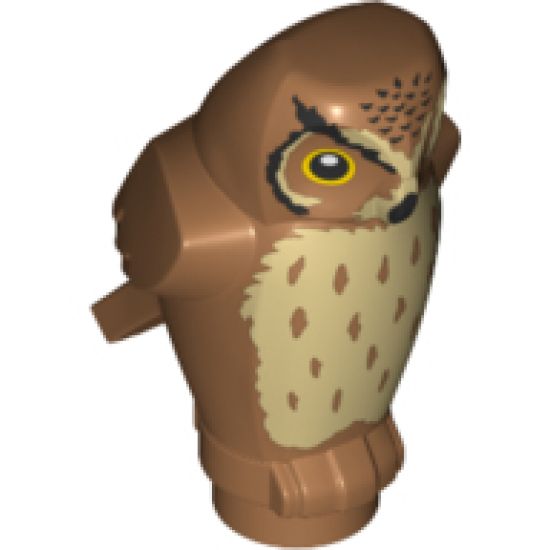 Animal, Air Owl, Angular Features with Black Beak and Forehead Spots, Yellow Eyes and Tan Chest Feathers Pattern