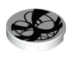 Tile, Round 2 x 2 with Bottom Stud Holder with Black Squinting Eyes, Moustache, Eyebrows and Grin with Sharp Teeth (Nixel Face) Pattern