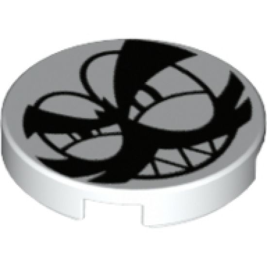 Tile, Round 2 x 2 with Bottom Stud Holder with Black Squinting Eyes, Moustache, Eyebrows and Grin with Sharp Teeth (Nixel Face) Pattern