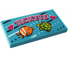 Tile 2 x 4 with 'TICKETS', Hearts, Fish and Turtle Pattern (Sticker) - Set 41337