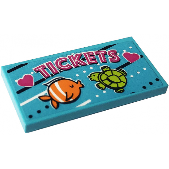 Tile 2 x 4 with 'TICKETS', Hearts, Fish and Turtle Pattern (Sticker) - Set 41337