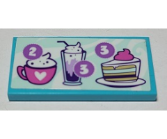 Tile 2 x 4 with Menu with Number 2 and 3 and Mug, Milkshake and Cake Pattern (Sticker) - Set 41336