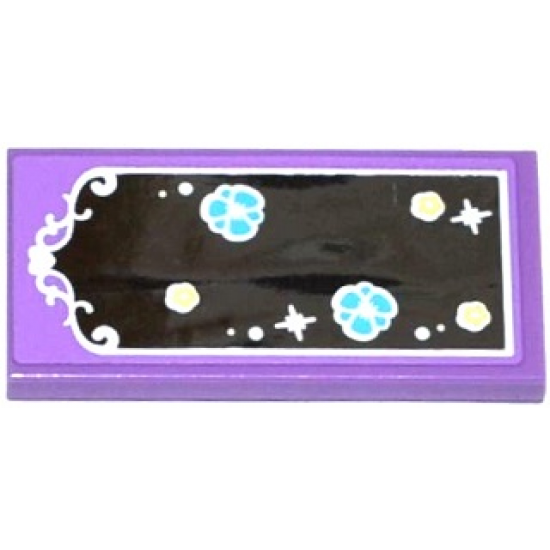 Tile 2 x 4 with Mirror with White Frame and Bright Light Yellow and Medium Azure Flowers Pattern (Sticker) - Set 41140