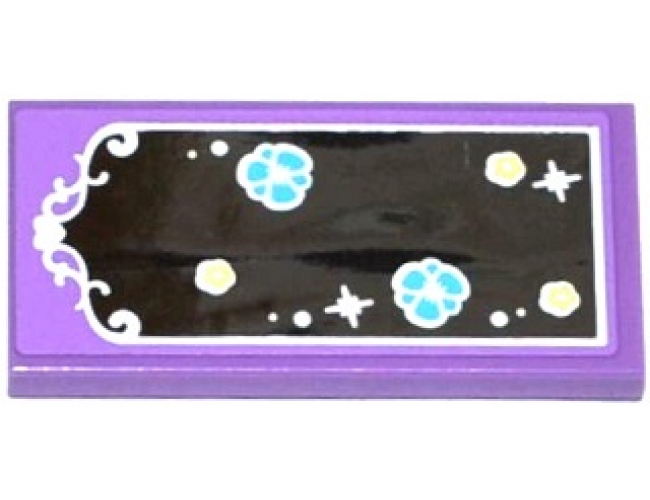Tile 2 x 4 with Mirror with White Frame and Bright Light Yellow and Medium Azure Flowers Pattern (Sticker) - Set 41140