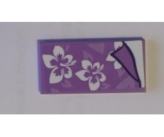 Tile 2 x 4 with White Flowers Decoration on Medium Lavender Pattern (Sticker) - Set 41317