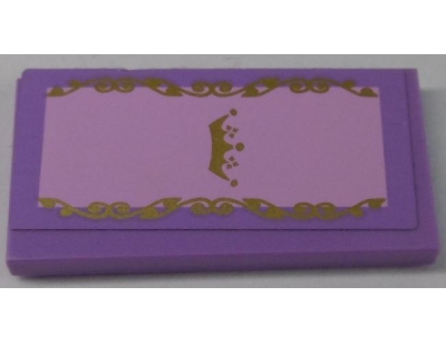 Tile 2 x 4 with Gold Crown and Swirls Pattern (Sticker) - Set 41055