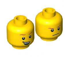 Minifigure, Head Dual Sided Dark Orange Eyebrows, Crooked Smile with Teeth / Determined, Closed Mouth Pattern - Hollow Stud