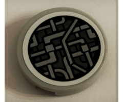 Tile, Round 2 x 2 with Bottom Stud Holder with SW Millennium Falcon Light Bluish Gray Pipes Pattern (Sticker) - Set 75212