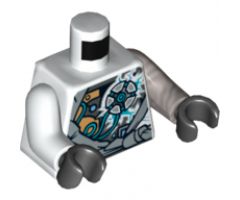 Torso Ninjago Robe with Exposed Mechanical Parts and Ice Power Emblem Pattern / Flat Silver Arm Left / White Arm Right / Black Hands