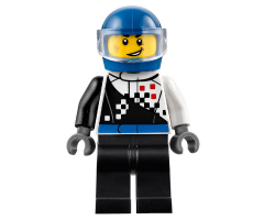 Buggy Driver, Checkered Race Torso, Blue Helmet, Black Legs