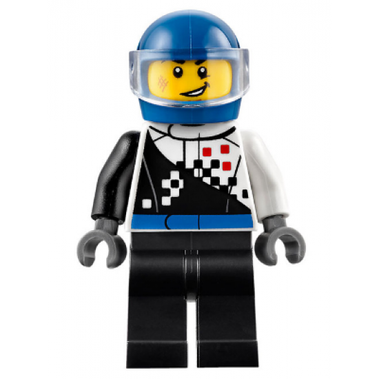 Buggy Driver, Checkered Race Torso, Blue Helmet, Black Legs