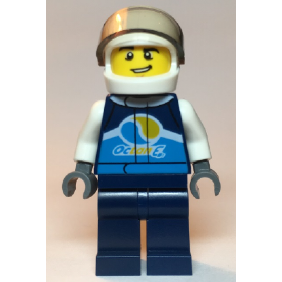 Race Car Driver, Male, Dark Blue 'Octan E' Race Jacket and Legs, White Helmet