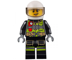 Fire - Reflective Stripes with Utility Belt and Flashlight, White Helmet, Trans-Black Visor, Lopsided Grin