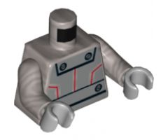 Torso Silver Robot Panels with Red Lines and Black Rivets Pattern / Flat Silver Arms / Light Bluish Gray Hands