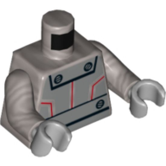 Torso Silver Robot Panels with Red Lines and Black Rivets Pattern / Flat Silver Arms / Light Bluish Gray Hands