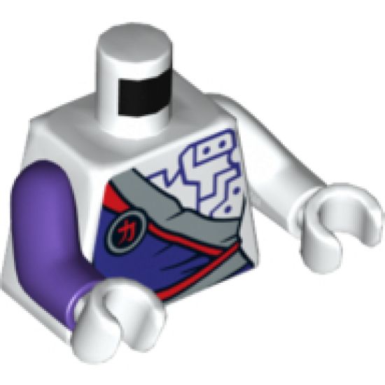 Torso Ninjago Dress with Silver Sash and Purple Circuitry Pattern / White Arm Left / Dark Purple Arm Right / White Hands