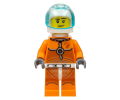 Astronaut - Male, Orange Spacesuit with Dark Bluish Gray Lines, Trans Light Blue Large Visor, Stubble, Moustache and Sideburns