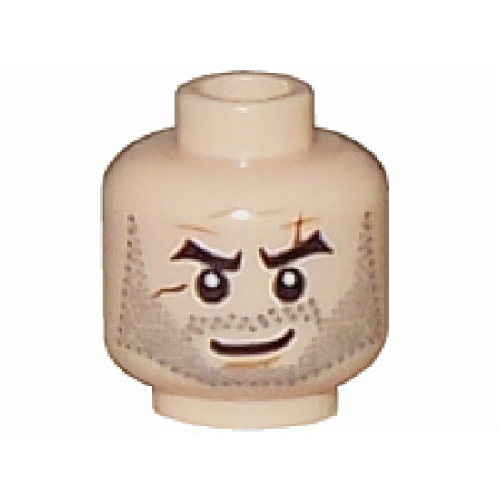 Minifigure, Head Beard Stubble, Arched Eyebrows, White Pupils and Scars Pattern - Blocked Open Stud