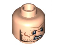 Minifigure, Head Dual Sided Scars and Gold Tooth, Crooked Smile, Clean Shaven / Angry, Beard and Stubble Pattern (Butch Cavendish) - Hollow Stud