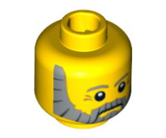 Minifigure, Head Beard Gray and Black, Gray Eyebrows and Red Eye Dimples Pattern - Blocked Open Stud
