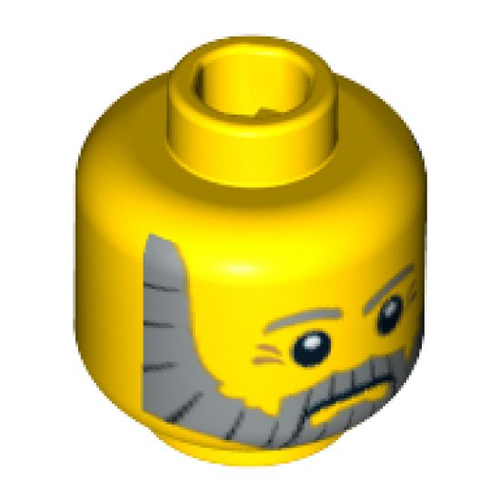 Minifigure, Head Beard Gray and Black, Gray Eyebrows and Red Eye Dimples Pattern - Blocked Open Stud