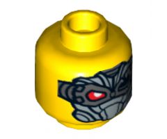 Minifigure, Head Dual Sided Bushy Eyebrows, Red Right Eye, Silver Eyepatch Left Eye / Silver Mask, Red Eye and Black Eye Pattern - Hollow Stud