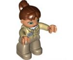 Duplo Figure Lego Ville, Female, Dark Tan Legs, Tan Top, Reddish Brown Ponytail Hair, Green Eyes (Zoo Keeper)