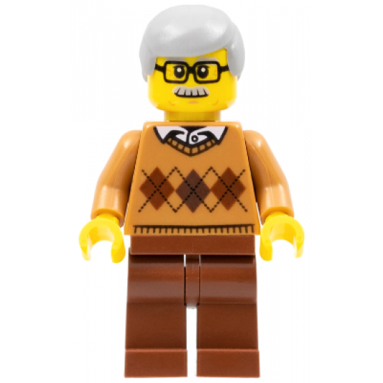 Grandfather - Medium Nougat Argyle Sweater, Light Bluish Gray Hair