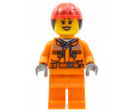 Construction Worker - Female, Orange Safety Jacket, Reflective Stripe, Sand Blue Hoodie, Orange Legs, Red Construction Helmet with Dark Brown Hair, Peach Lips