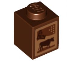 Brick 1 x 1 with Cow and Chocolate Pattern (Chocolate Milk Carton)