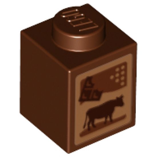 Brick 1 x 1 with Cow and Chocolate Pattern (Chocolate Milk Carton)