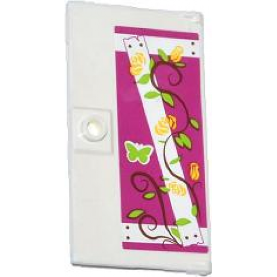 Door 1 x 4 x 6 with Stud Handle with Nailed Wooden Boards, Rose Vines and Green Butterfly Pattern Model Left Side (Sticker) - Set 41039
