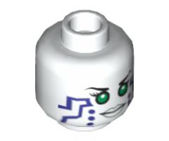 Minifigure, Head Dual Sided Alien Female with Purple Circuitry, Green Eyes / Red Eyes Pattern (Pixal / P.I.X.A.L.) - Hollow Stud