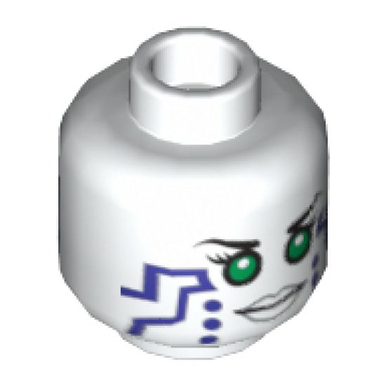 Minifigure, Head Dual Sided Alien Female with Purple Circuitry, Green Eyes / Red Eyes Pattern (Pixal / P.I.X.A.L.) - Hollow Stud