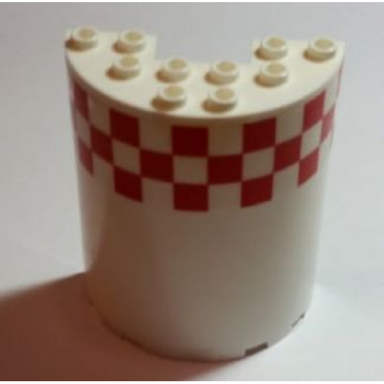 Cylinder Half 3 x 6 x 6 with 1 x 2 Cutout with Red and White Small Checkered Pattern, 13 Boxes on 3 Rows (Sticker) - Set 60022