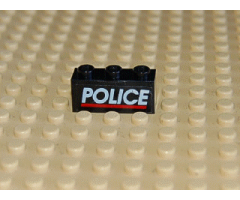 Brick 1 x 3 with White 'POLICE' Red Line on Black Background Pattern (Sticker) - Set 6598
