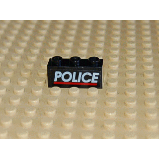 Brick 1 x 3 with White 'POLICE' Red Line on Black Background Pattern (Sticker) - Set 6598