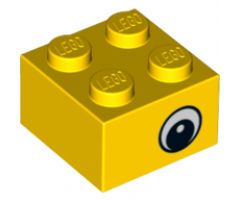 Brick 2 x 2 with Eye with White Pattern on Two Sides, White Circle in Pupil, Offset