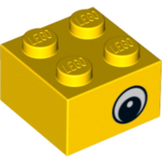 Brick 2 x 2 with Eye with White Pattern on Two Sides, White Circle in Pupil, Offset