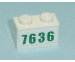Brick 1 x 2 with Green '7636' Pattern (Sticker) - Set 7636