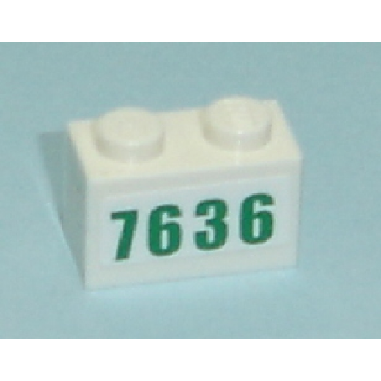 Brick 1 x 2 with Green '7636' Pattern (Sticker) - Set 7636