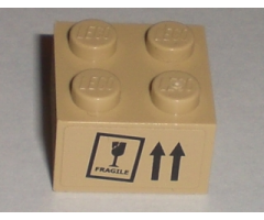 Brick 2 x 2 with 'FRAGILE' Goblet and Up Arrows Pattern (Sticker) - Sets 8196 / 8199