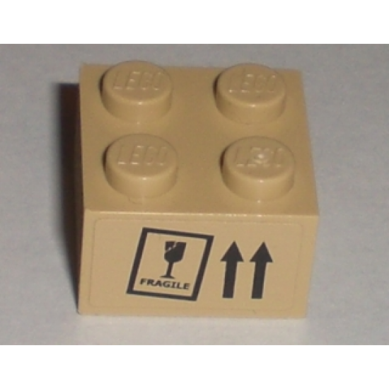 Brick 2 x 2 with 'FRAGILE' Goblet and Up Arrows Pattern (Sticker) - Sets 8196 / 8199