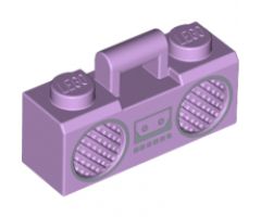 Minifigure, Utensil Radio Boom Box with Bar Handle with Silver Cassette Player, Buttons and Rimmed Speakers Pattern