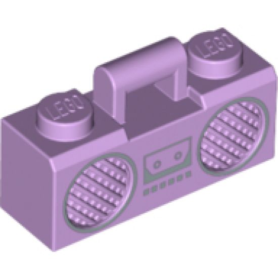 Minifigure, Utensil Radio Boom Box with Bar Handle with Silver Cassette Player, Buttons and Rimmed Speakers Pattern
