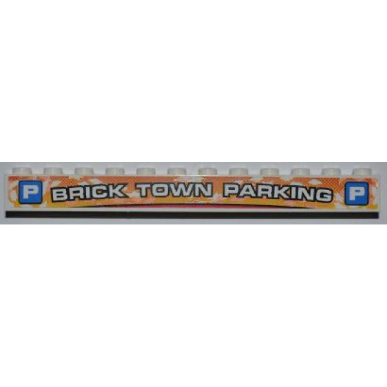 Brick 1 x 12 with 'BRICK TOWN PARKING' and 2 Parking Signs Pattern (Sticker) - Set 8186
