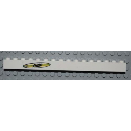 Brick 1 x 16 with Surfboard with 'SHOP' Pattern (Sticker) - Set 4644