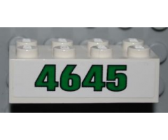 Brick 2 x 4 with Green '4645' on White Background Pattern (Sticker) - Set 4645