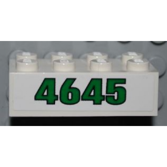 Brick 2 x 4 with Green '4645' on White Background Pattern (Sticker) - Set 4645
